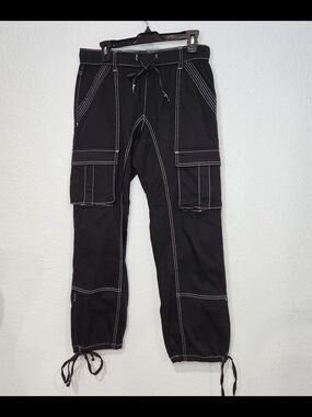 VIP Black Cargo Pants with Contrast Stitching